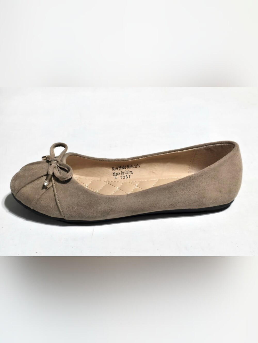 Women's 7 Taupe Suede Ballet Flat with Bow ~ Office Work Weekend Casual
